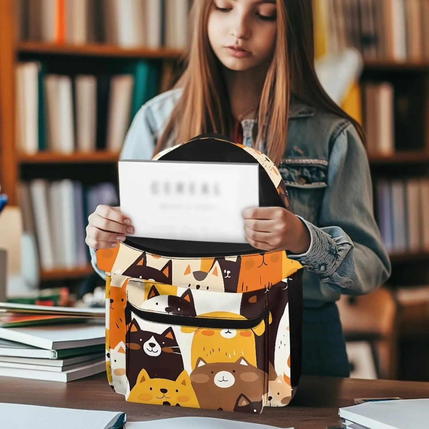 Cat Print Unisex Backpack Cute Large Capacity Travel Daypacks Ladiess Design with Zipper Pockets and Fashion Print Organizer Bag for Work Trips