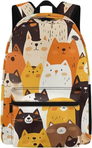 Cat Print Unisex Backpack Cute Large Capacity Travel Daypacks Ladiess Design with Zipper Pockets and Fashion Print Organizer Bag for Work Trips
