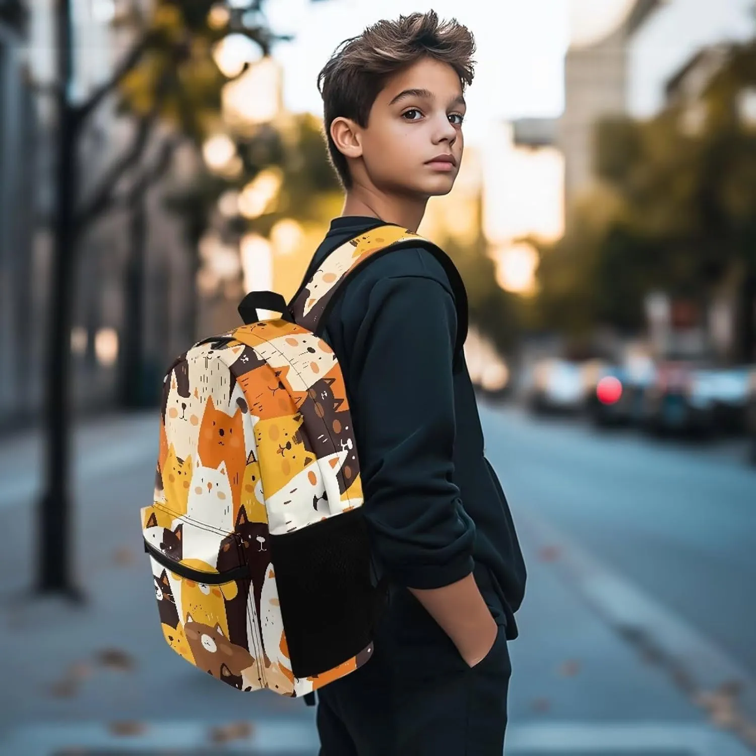 Cat Print Unisex Backpack Cute Large Capacity Travel Daypacks Ladiess Design with Zipper Pockets and Fashion Print Organizer Bag for Work Trips
