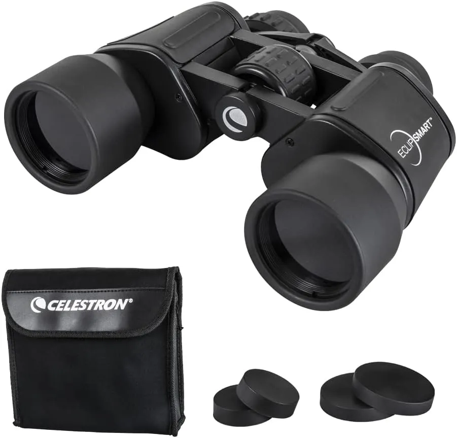 Celestron 71238 EclipSmart 10x42 Porro Solar Binoculars - ISO 12312-2 Compliant, Rubber Grip Surface with Multi-Coated Optics, BK7 Glass, Neck Strap and Soft Carry Case, Black