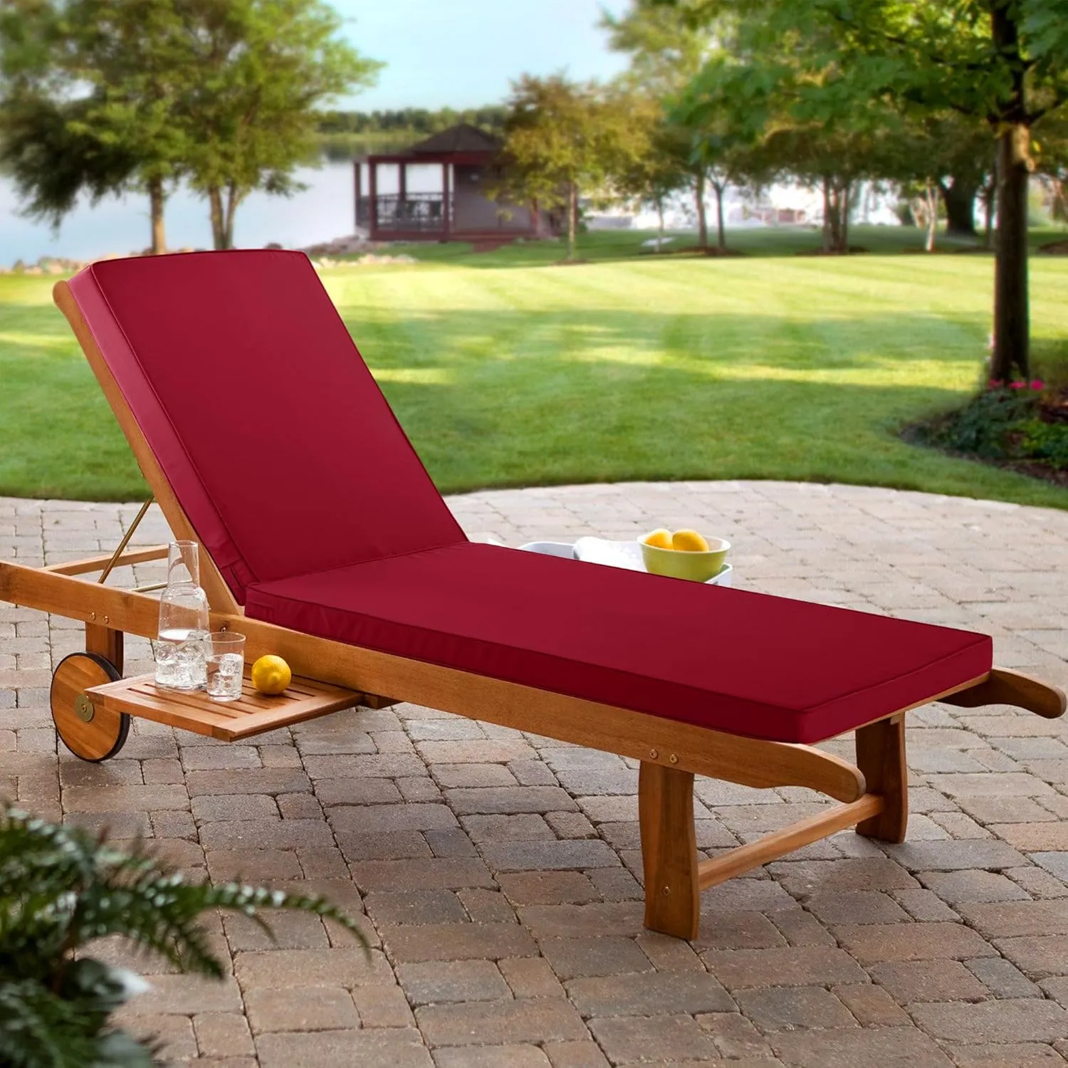 Chaise Lounge Cushion for Outdoor Furniture, Waterproof Fade and Tear Resistant Lounge Deck Chair Cushions for Patio Lawn Pool Resort Hotel, 80x26x3 Inch, Burgundy