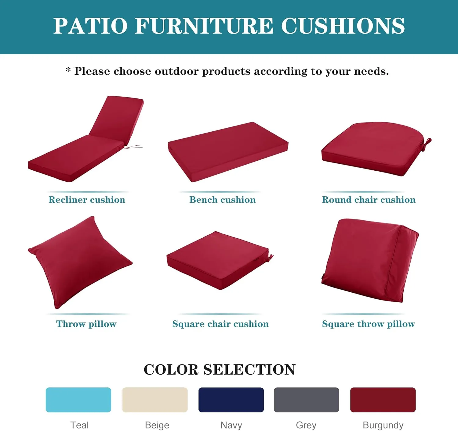 Chaise Lounge Cushion for Outdoor Furniture, Waterproof Fade and Tear Resistant Lounge Deck Chair Cushions for Patio Lawn Pool Resort Hotel, 80x26x3 Inch, Burgundy