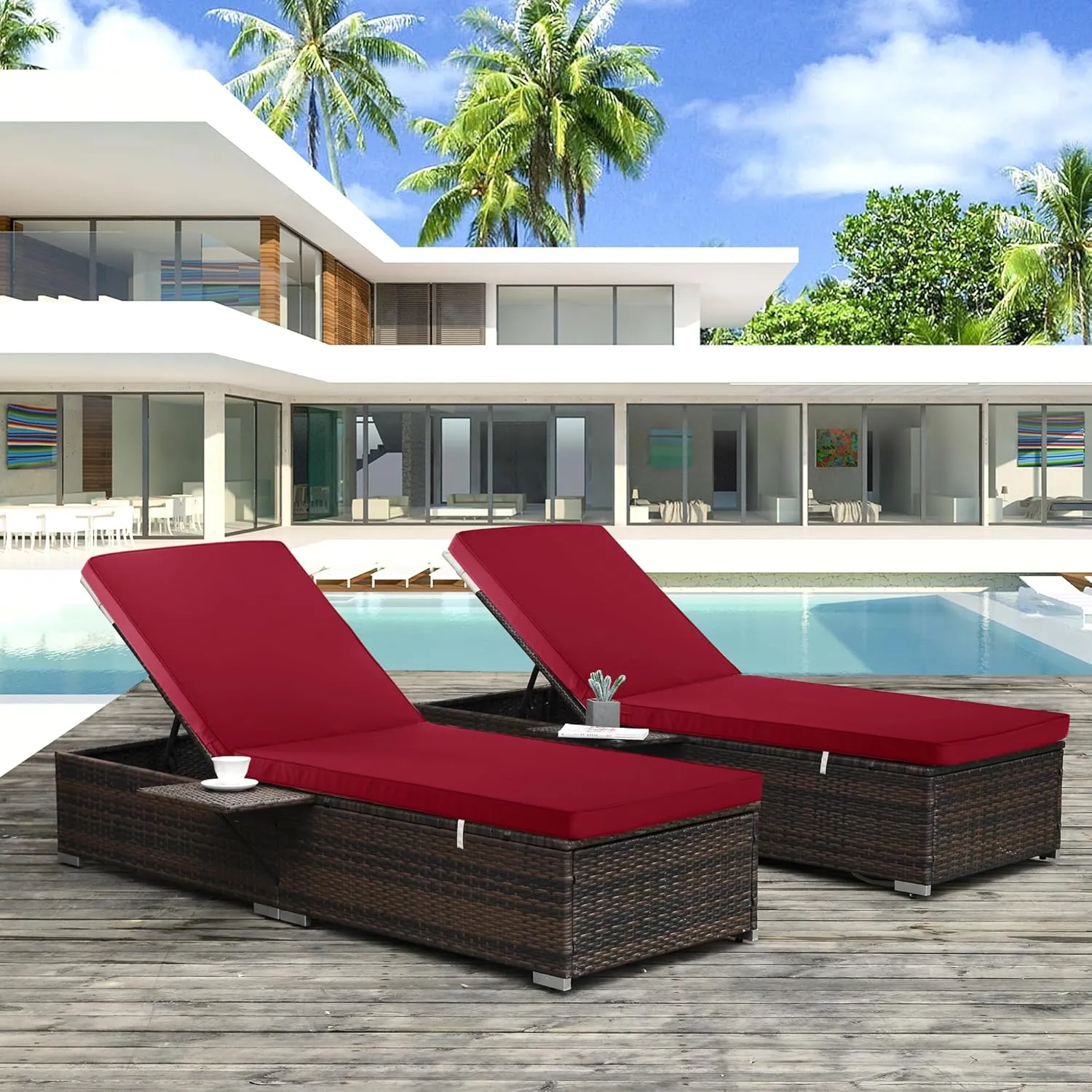 Chaise Lounge Cushion for Outdoor Furniture, Waterproof Fade and Tear Resistant Lounge Deck Chair Cushions for Patio Lawn Pool Resort Hotel, 80x26x3 Inch, Burgundy