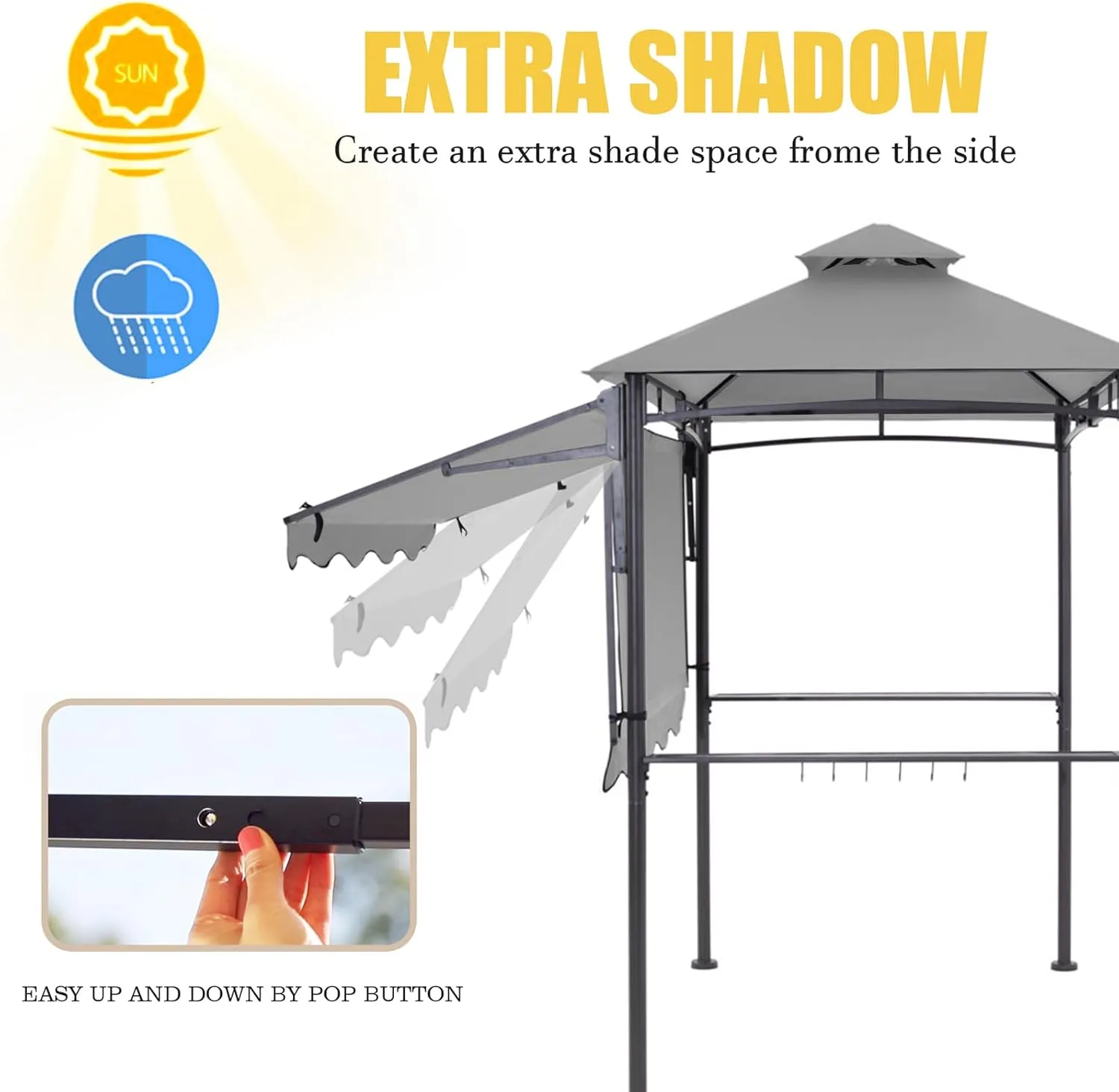 CHARMELEON Double Tiered Grill Gazebo 5x8, Outdoor BBQ Patio Canopy Tent with Stretchable Side Awning (Light Grey)