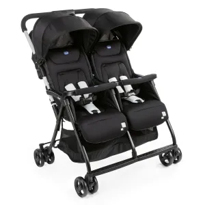 Chicco Ohlalà Twin Silla De Paseo Gemelar Desde 0 Meses Hasta 15 Kg para Gemelos Y Hermanos, Cochecito Doble Reclinable Y Plegable, Muy Ligero, Plegado Compacto, Cubierta para Lluvia, Negro