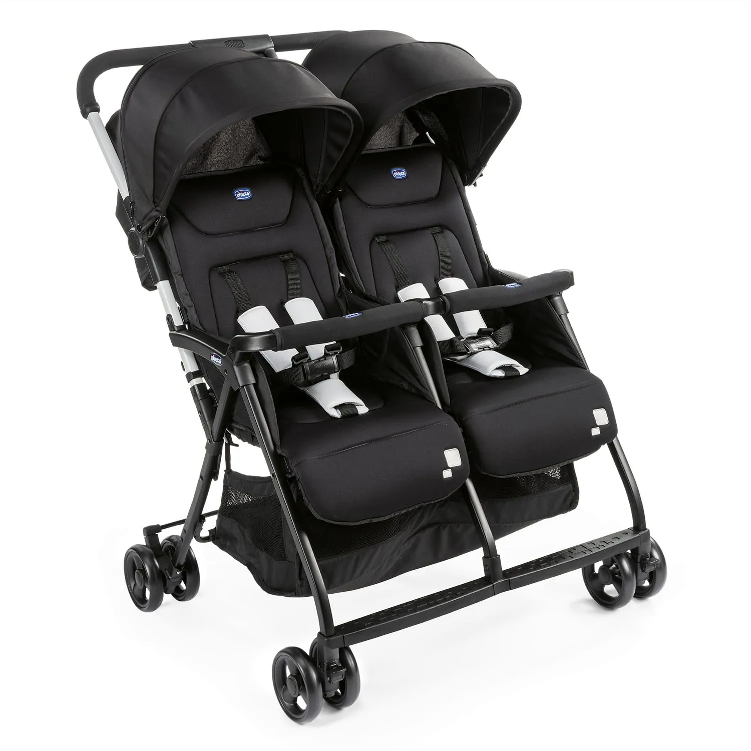 Chicco Ohlalà Twin Silla De Paseo Gemelar Desde 0 Meses Hasta 15 Kg para Gemelos Y Hermanos, Cochecito Doble Reclinable Y Plegable, Muy Ligero, Plegado Compacto, Cubierta para Lluvia, Negro