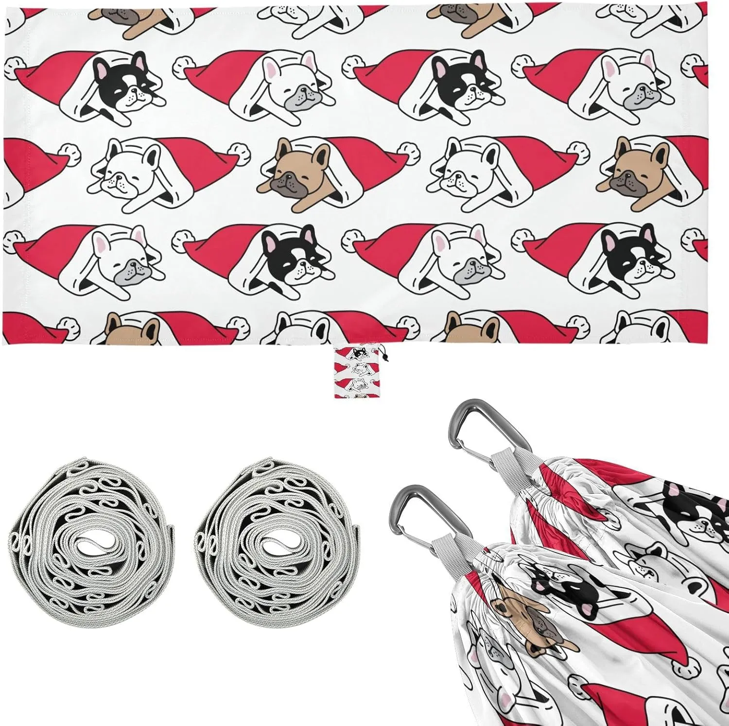 Christmas French Bulldog Camping Hammock with Tree Straps, Portable Lightweight Parachute Hammocks Camping Accessories Gear for Indoor Outdoor Backpacking Travel Hiking Beach