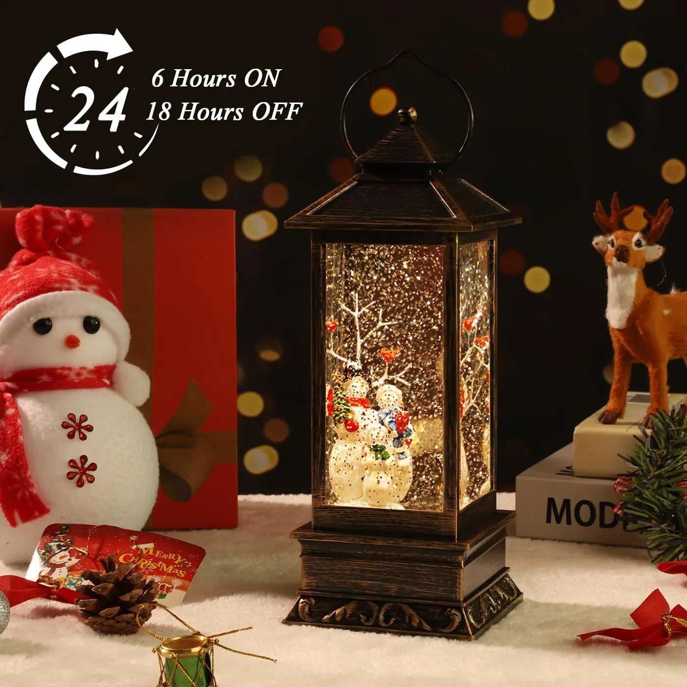 Christmas Lanterns Singing Battery Operated Musical Lighted Christmas Snowman Water Snow Globe with Music Christmas Decoration and Gifts-Christmas Table Decoration