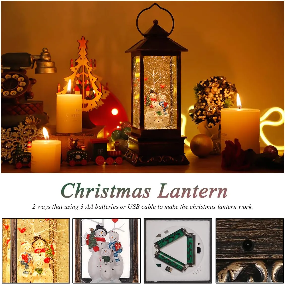 Christmas Lanterns Singing Battery Operated Musical Lighted Christmas Snowman Water Snow Globe with Music Christmas Decoration and Gifts-Christmas Table Decoration