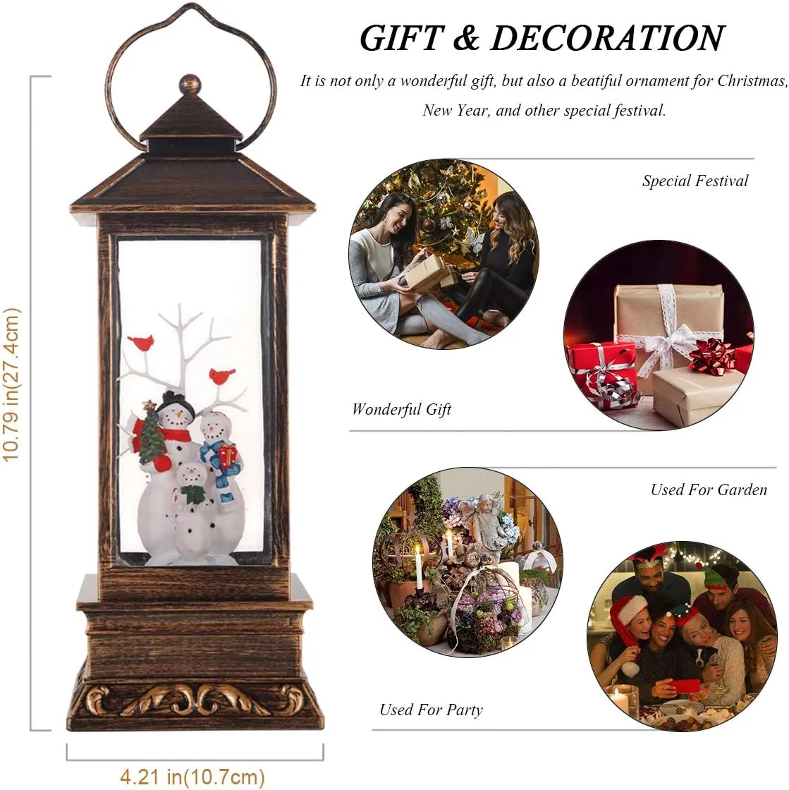 Christmas Lanterns Singing Battery Operated Musical Lighted Christmas Snowman Water Snow Globe with Music Christmas Decoration and Gifts-Christmas Table Decoration