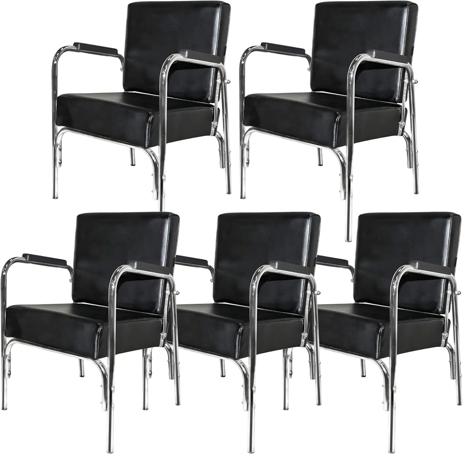 Chromium PureSana 5 Pack Ella Professional Auto Reclining Shampoo Chair with Washable Vinyl, High Density Foam Cushions, and Stainless Steel Frame