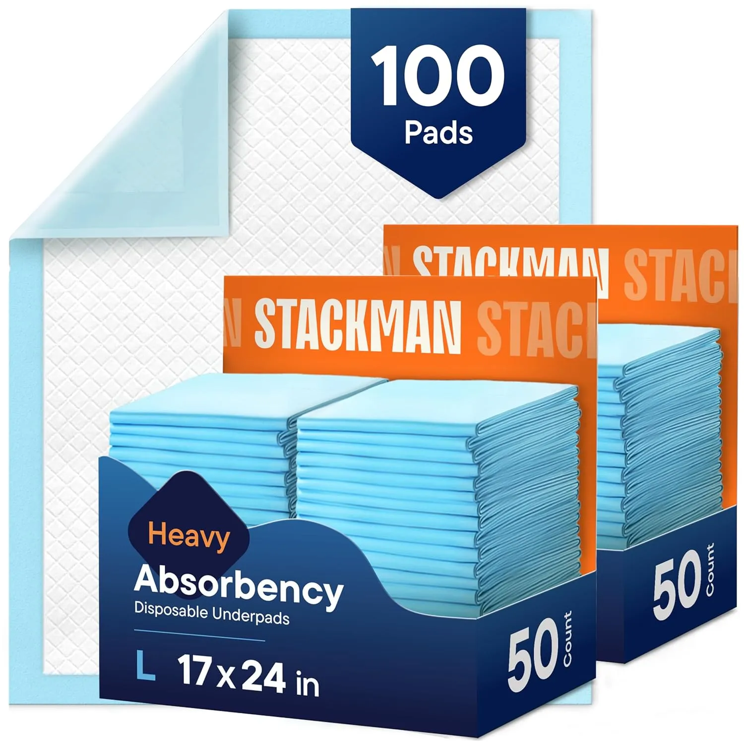 Chucks Pads Disposable [100-Pack] Multi-Purpose Pee Pads - Incontinence Underpads for Dog, Puppy & Diaper Changing Table Pad for Baby 17" x 24" Bed & Chair Liners - Pet Potty Training Pads