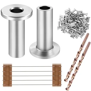 CKE 200 Pack T316 Stainless Steel Protector Sleeves for 1/8" Wire Rope Cable Railing, Marine Grade Protective Sleeves Deck Cable Railing Kit for Wood Posts DIY Balustrade, CR01