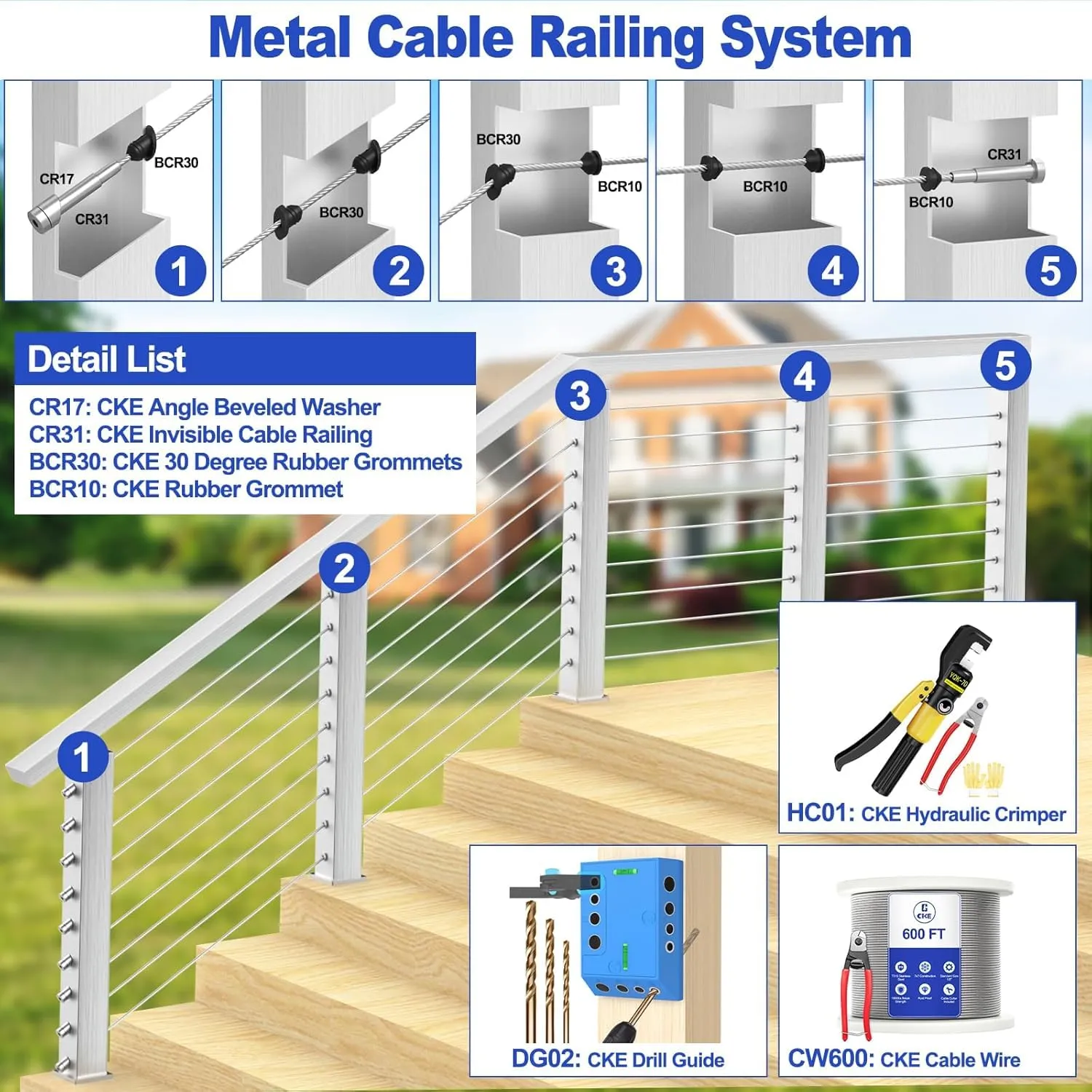 CKE 500FT 1/8" Stainless Steel Cable Wire Rope, T316 Stainless Steel Cable Railing Kits for Cable Railing Hardware, 7x7 Strand Construction Aircraft Wire Rope for DIY Deck Railing System, CW600