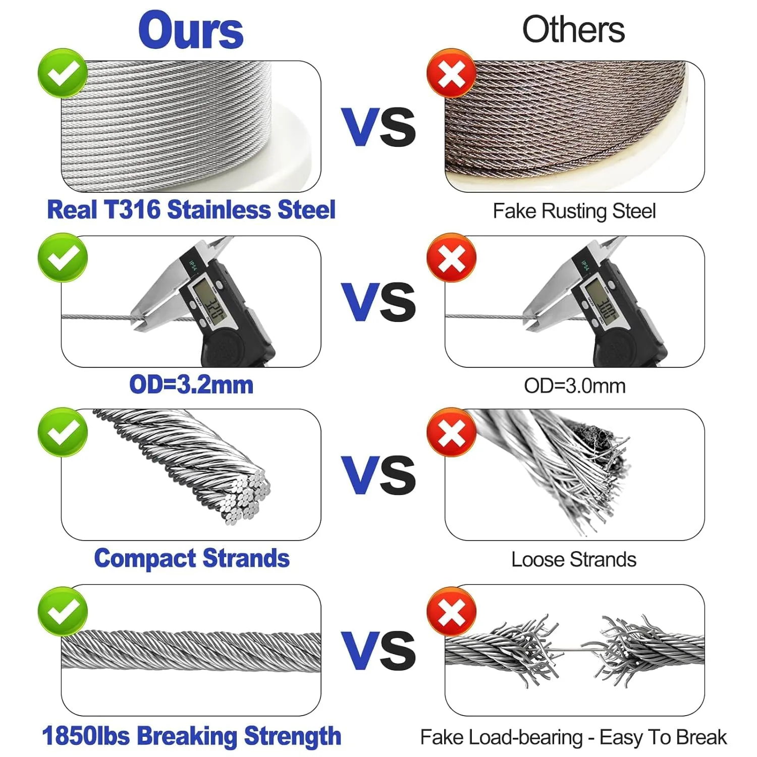 CKE 500FT 1/8" Stainless Steel Cable Wire Rope, T316 Stainless Steel Cable Railing Kits for Cable Railing Hardware, 7x7 Strand Construction Aircraft Wire Rope for DIY Deck Railing System, CW600
