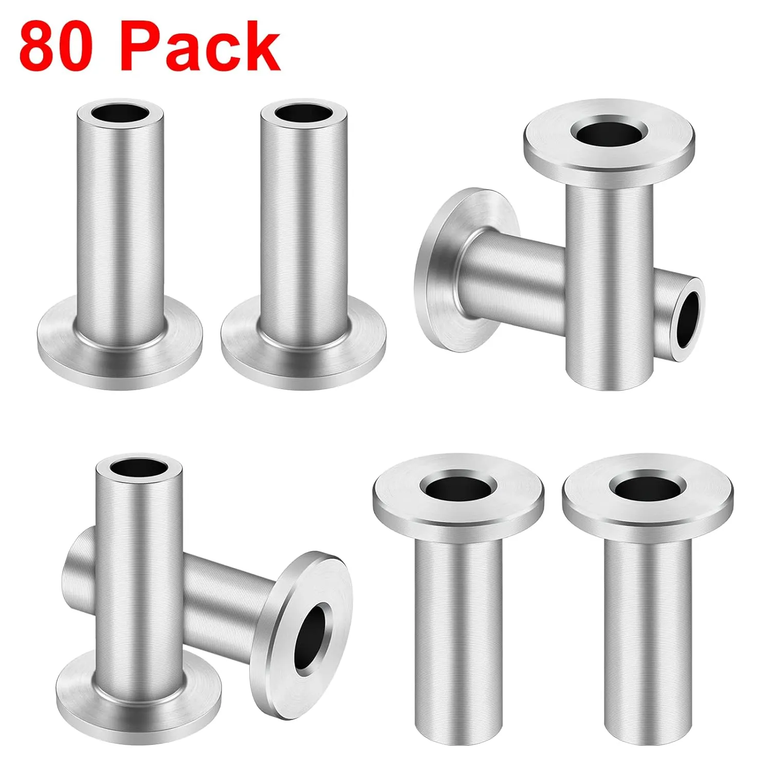 CKE 80 Pack T316 Stainless Steel Protector Sleeves for 1/8" Wire Rope Cable Railing, Marine Grade Protective Sleeves Deck Cable Railing Kit for Wood Posts DIY Balustrade, CR01