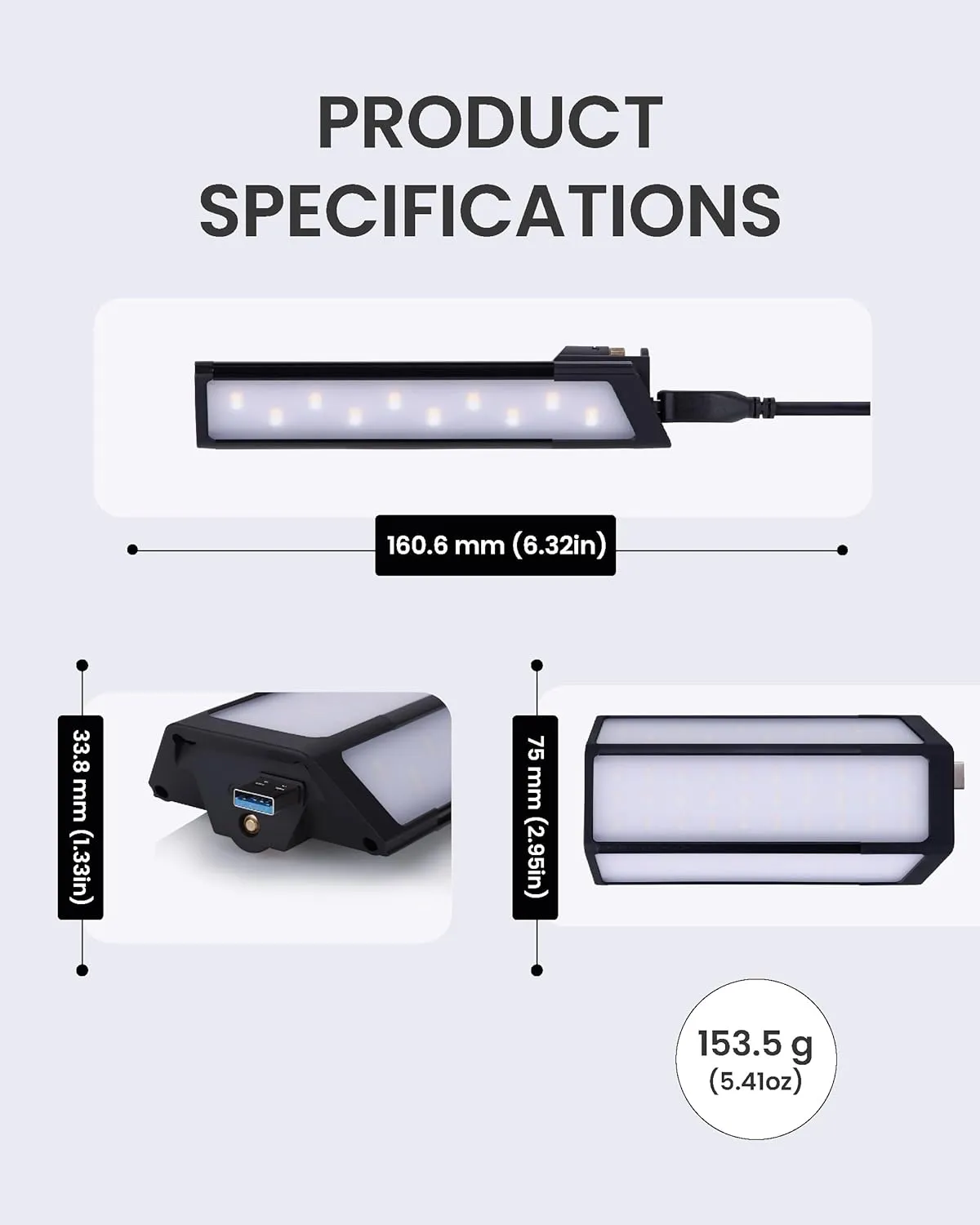 Claymore 3Face Pro Wing (Black) - Rechargeable Surface Area Light Bar for Camping, Tents, Canopies, Outdoor Events, Street Vendors, Work Lighting, Long-Lasting Battery. Adjustable Light Modes.