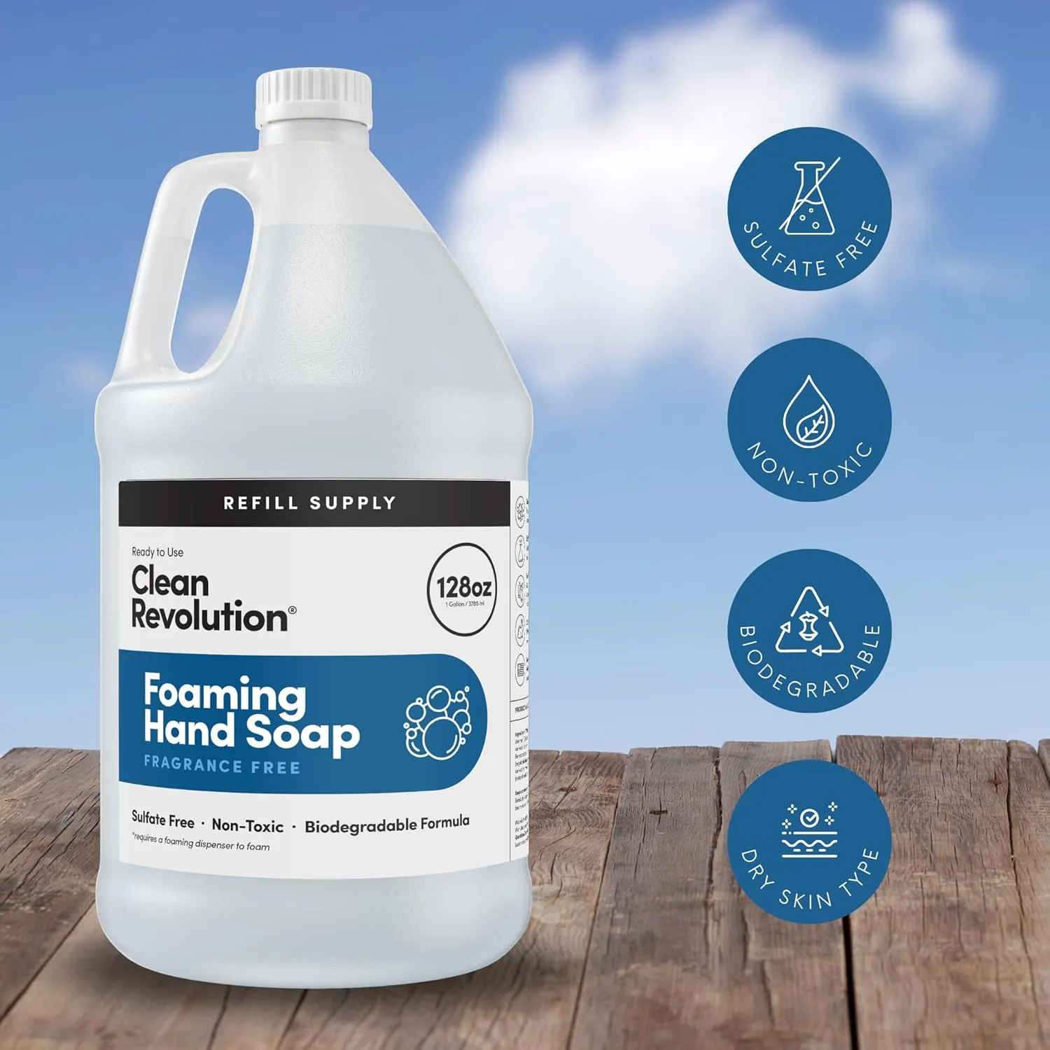 Clean Revolution Foaming Hand Soap Refill Supply Container, Ready to Use Formula, Gluten Free, Unscented and Fragrance Free, 128 Fl. Oz, 4 Pack