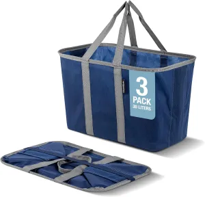 CleverMade EcoBasket 30 Liter Reusable Tote Bag with Reinforced Bottom: Collapsible Grocery Shopping Basket