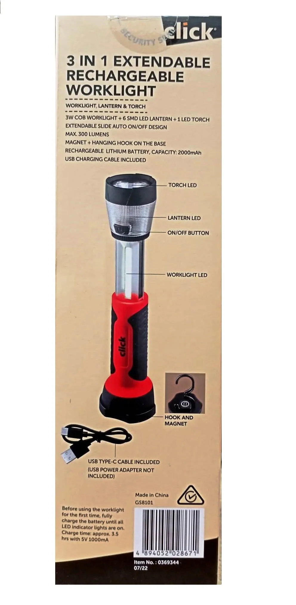 Click 3 in 1 Multipurpose Extendable Rechargeable Work Light - GS8101