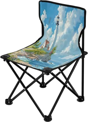 Clouds Lighthouse Portable Outdoor Folding Chair Anti-Slip Padded Oxford Cloth Stool Camping Chair Small for Beach Hiking Fishing Gardening Quad Camp Chair