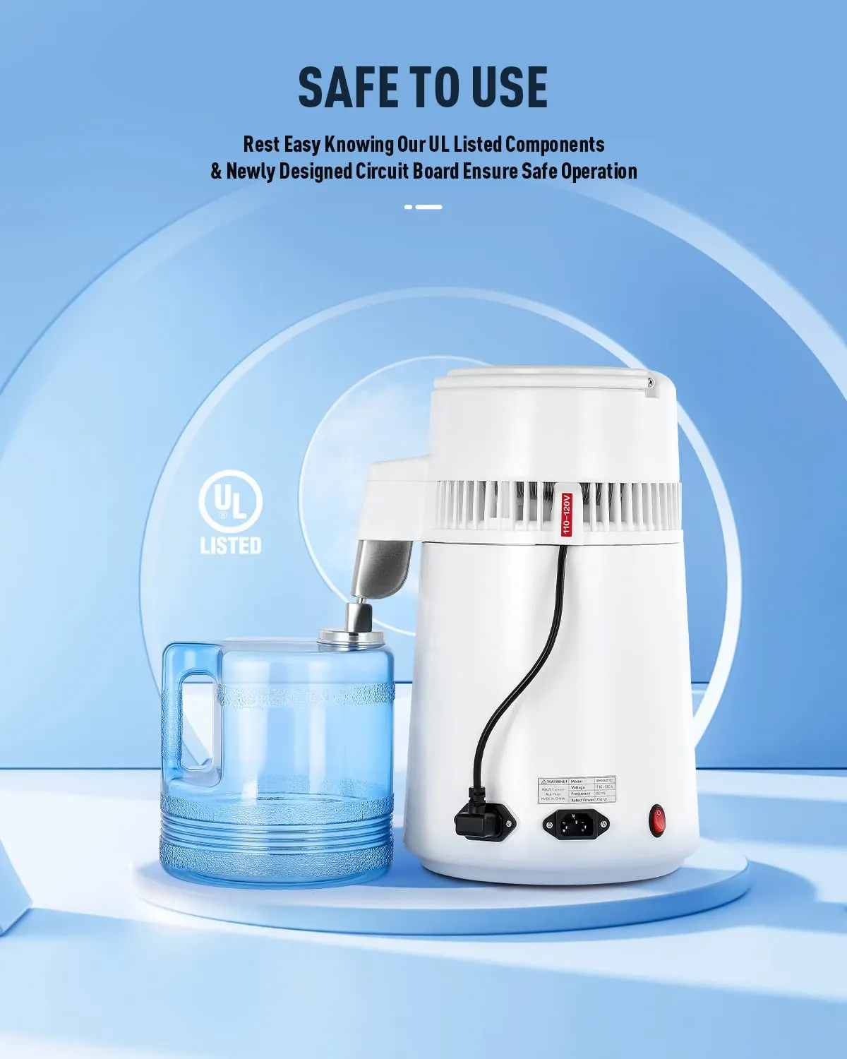 CO-Z 1.1 Gallon Water Distiller, 750W Countertop Home Office Countertop Distiller Water Making Machine, 4L Distilled Clean Water Maker, Distill Distilling Water Purifier Distillers, Pure Water Maker