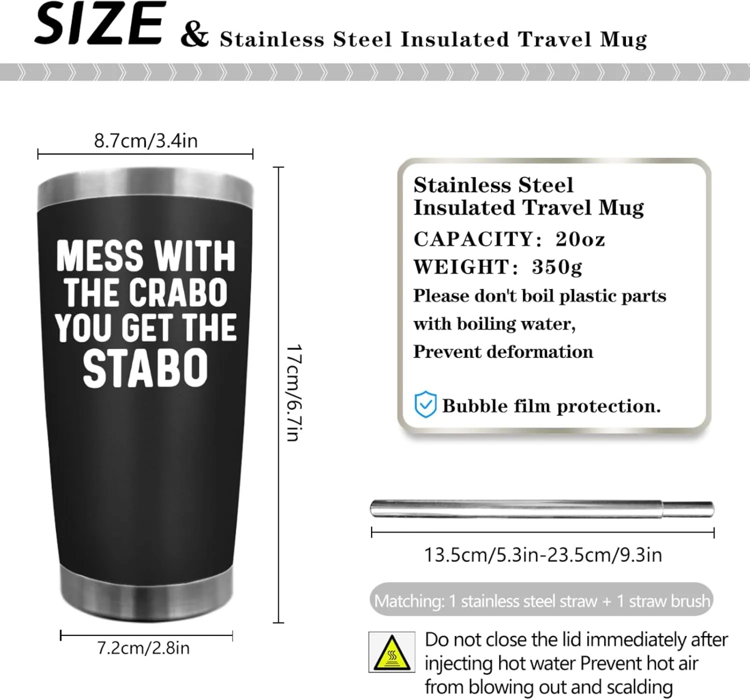 Coffee Tumbler Mess With The Crabo You Get The Stabo Tumbler Insulated for Hot and Cold Stainless Tumbler with Lids and Straws Christmas Gift for Uncle for Home
