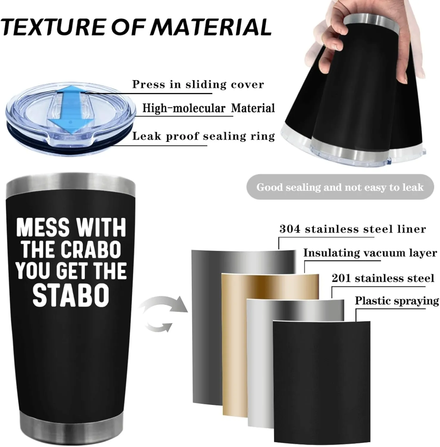 Coffee Tumbler Mess With The Crabo You Get The Stabo Tumbler Insulated for Hot and Cold Stainless Tumbler with Lids and Straws Christmas Gift for Uncle for Home