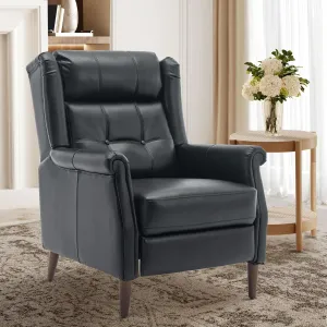 COLAMY Wingback Pushback Recliner Chair, Modern Upholstered Leather Living Room Chair Armchair with Button Tufted Back, Black