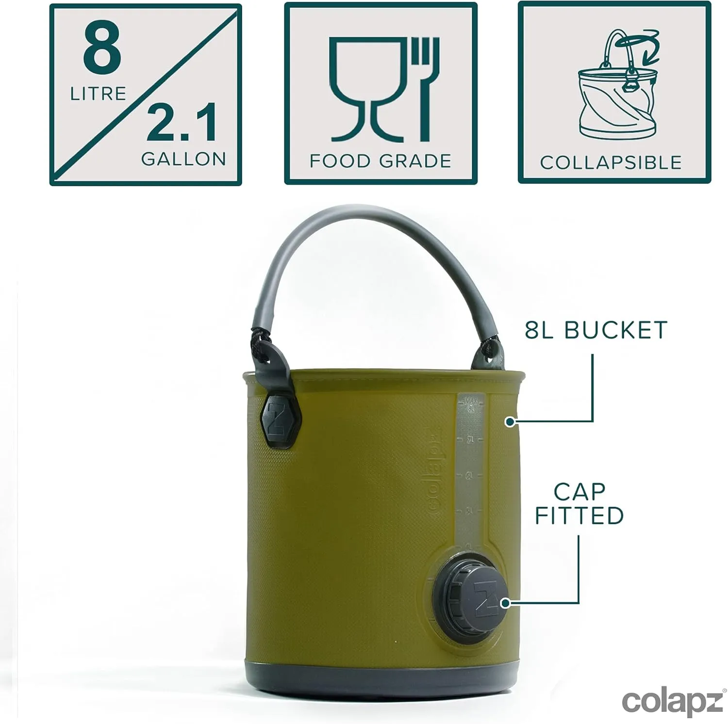 Colapz 2-in-1 Collapsible Camping Water Container with Spigot - 2 Gallon Portable Bucket & Camping Water Jug with Spout - Sports Water Jug - RV Bucket - Water Jug Dispenser