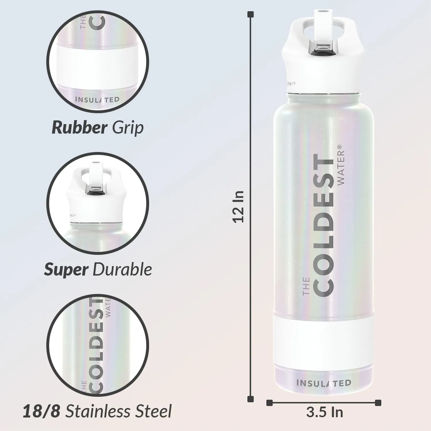 Coldest Insulated Water Bottle with Straw Lid - Stainless Steel Metal Thermos for Men & Women (Cosmic Ice Glitter, 40 oz)