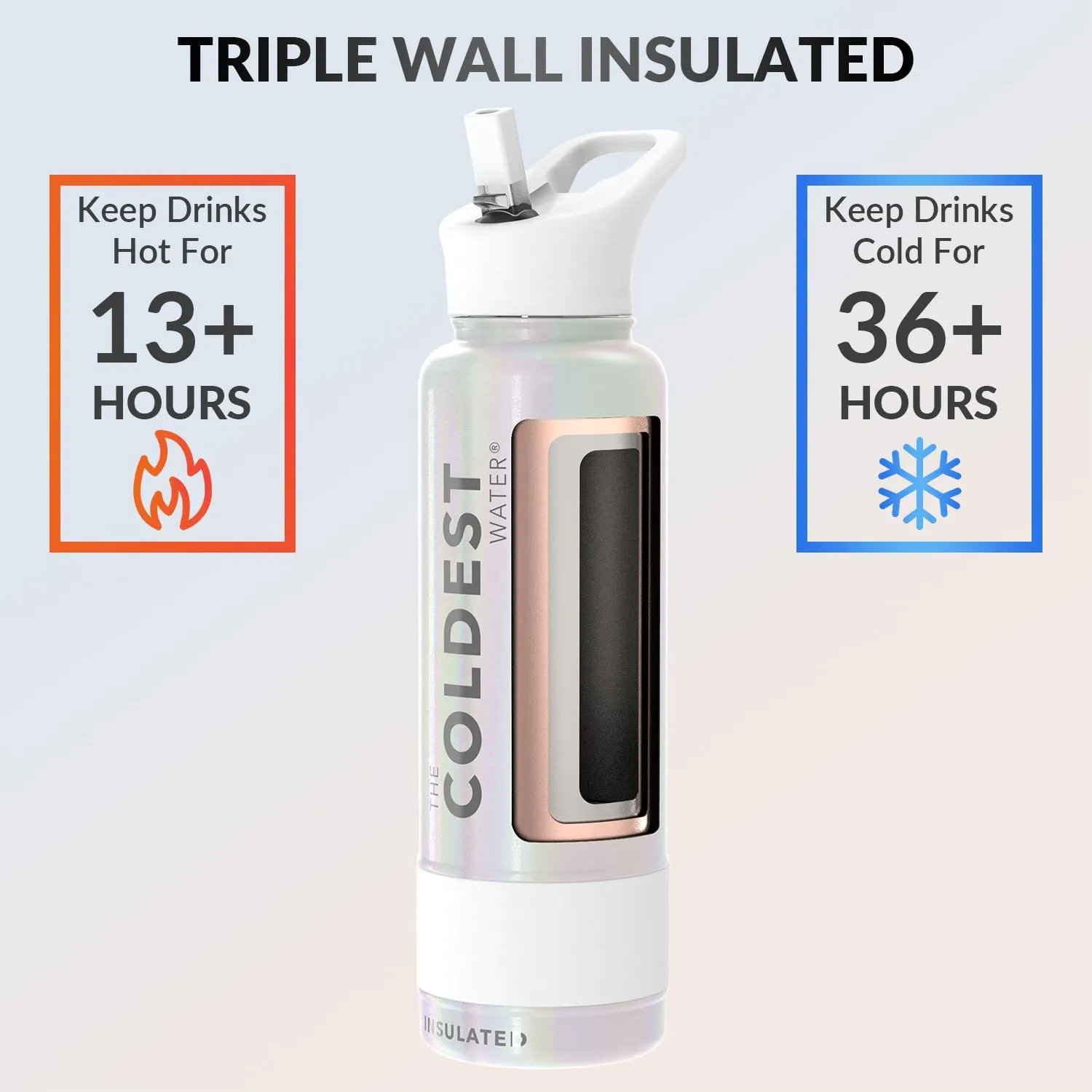 Coldest Insulated Water Bottle with Straw Lid - Stainless Steel Metal Thermos for Men & Women (Cosmic Ice Glitter, 40 oz)