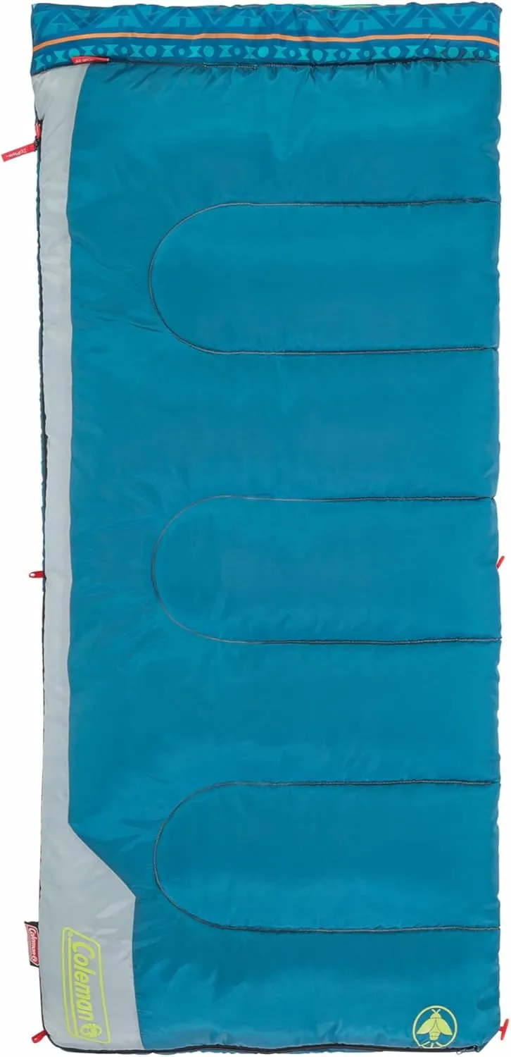 Coleman Kids 50°F Sleeping Bag, Comfortable Youth Sleeping Bag for Sleepovers & Camping, Fits Children up to 5ft Tall, Glow in The Dark Design, Stuff Sack Included, Machine Washable