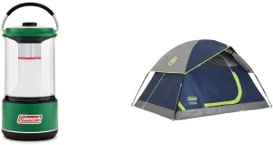 Coleman LED Lantern with BatteryGuard Technology, Water-Resistant 600L/1000L Lantern with 4 Light Modes, Up to 25% More Battery Life Than Traditional Lanterns & 2-Person Sundome Tent, Navy
