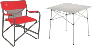 Coleman Outpost Breeze Steel Deck Chair, Portable Folding Chair with Padded Arm Outdoor Compact Folding Table, Sturdy Aluminum Camping Table with Snap-Together Design, Seats 4