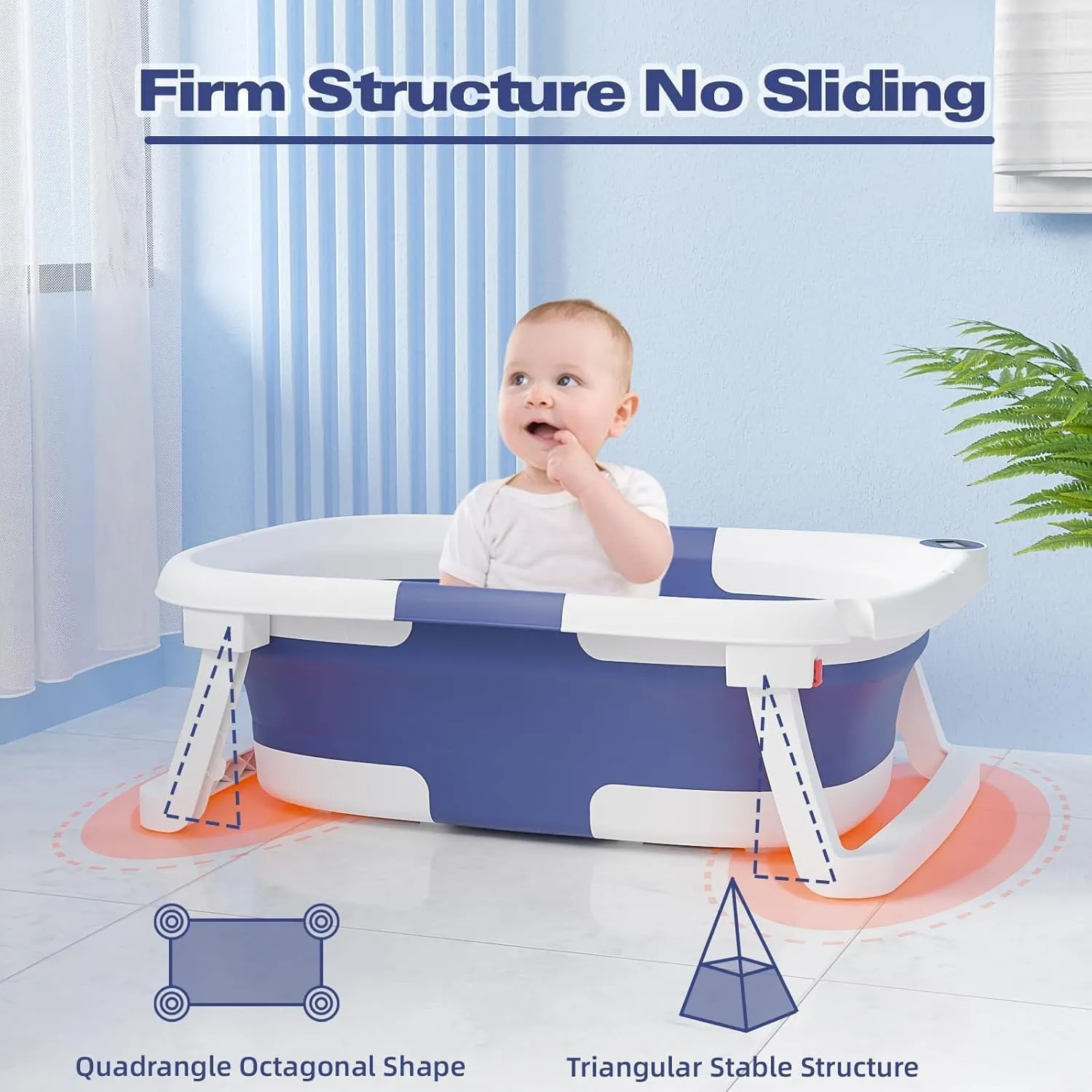 Collapsible Baby Bathtub,Baby Bath Tub with Soft Cushion & Thermometer,Baby Bathtub Newborn to Toddler 0-36 Months,Portable Travel Baby Tub