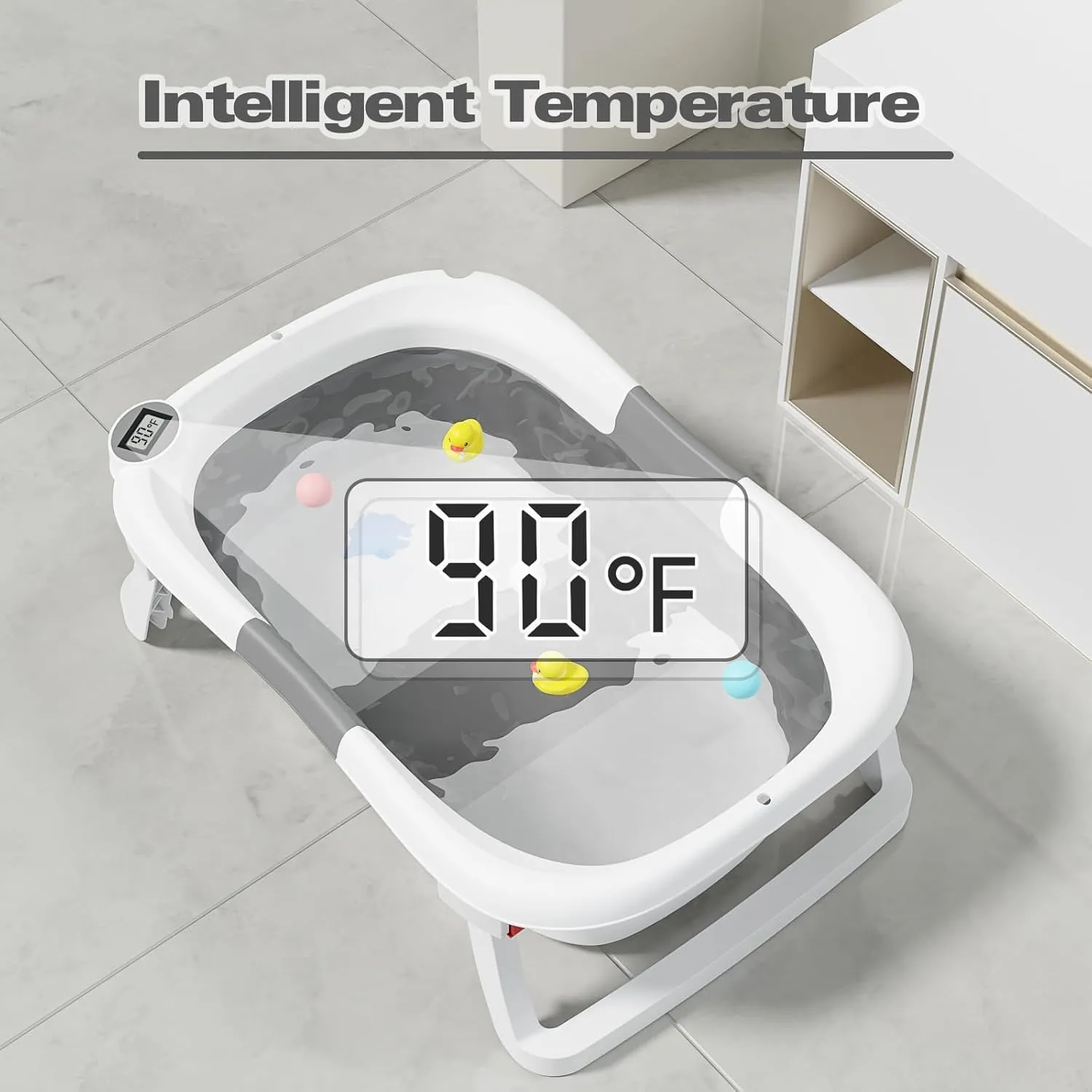 Collapsible Baby Bathtub,Baby Bath Tub with Soft Cushion & Thermometer,Baby Bathtub Newborn to Toddler 0-36 Months,Portable Travel Baby Tub