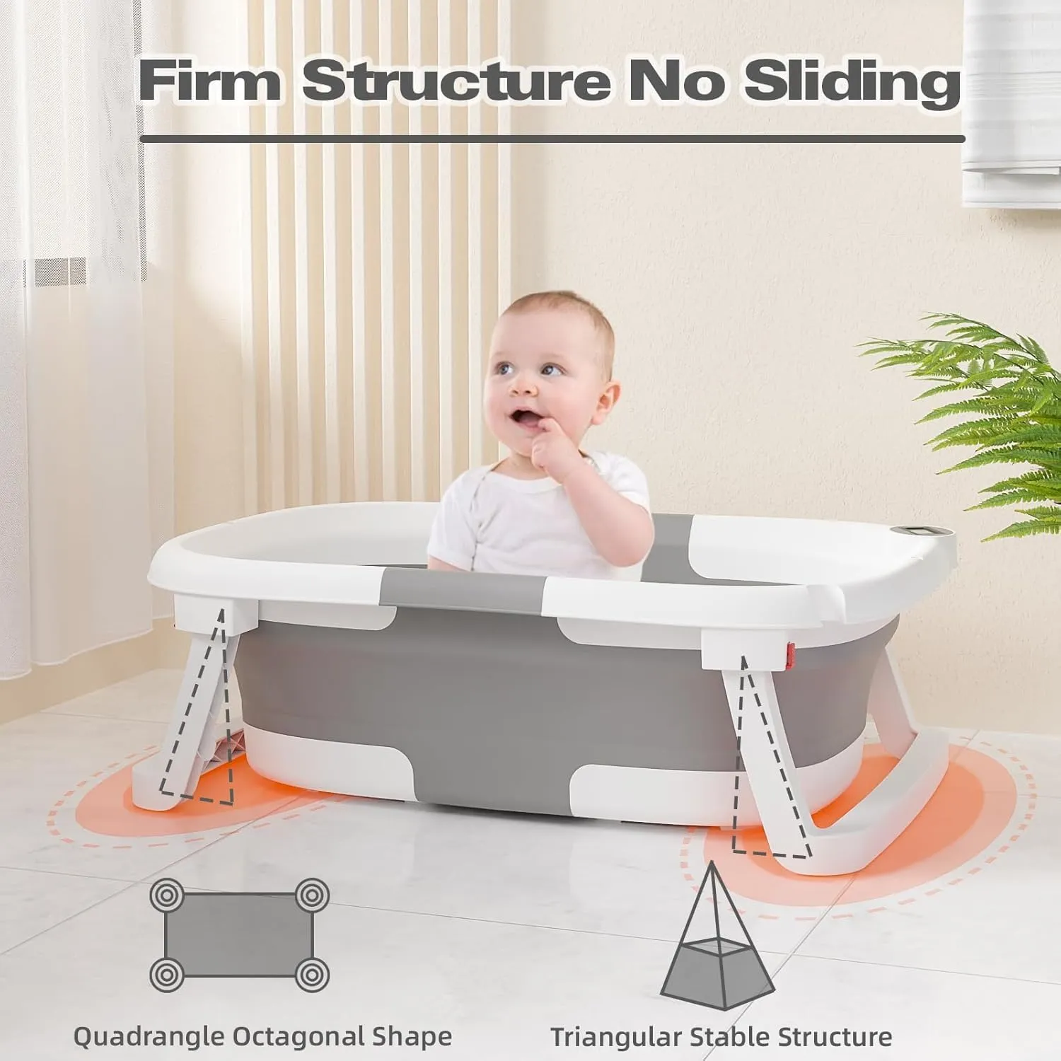 Collapsible Baby Bathtub,Baby Bath Tub with Soft Cushion & Thermometer,Baby Bathtub Newborn to Toddler 0-36 Months,Portable Travel Baby Tub