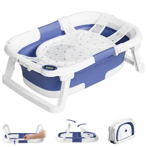 Collapsible Baby Bathtub,Baby Bath Tub with Soft Cushion & Thermometer,Baby Bathtub Newborn to Toddler 0-36 Months,Portable Travel Baby Tub