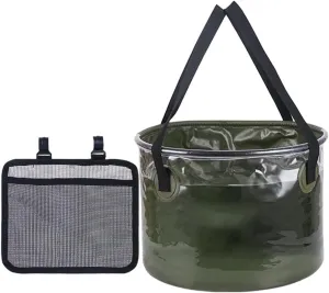 Collapsible Bucket with Handle, Portable Fishing Water Pail, Multifunctional Foldable Water Container, with Mesh Bag, for Camping, Hiking, Traveling, Gardening (Color : Green, Size : 20L)