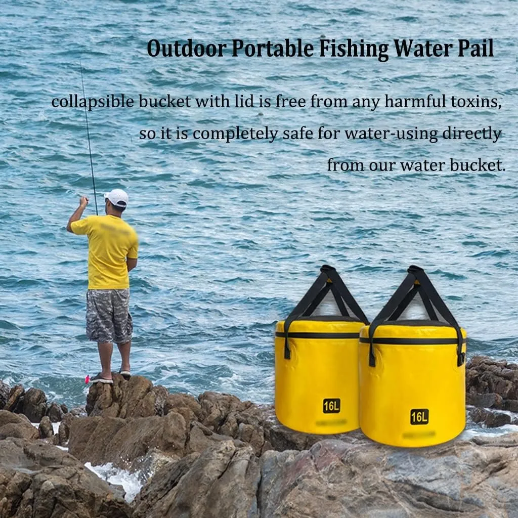 Collapsible Bucket with Lid,16L Collapsible Bucket Bag with Handle, Folding Water Bucket, Portable Water Container Pail for Camping, Fishing, Gardening, Outdoor (Color : Yellow)