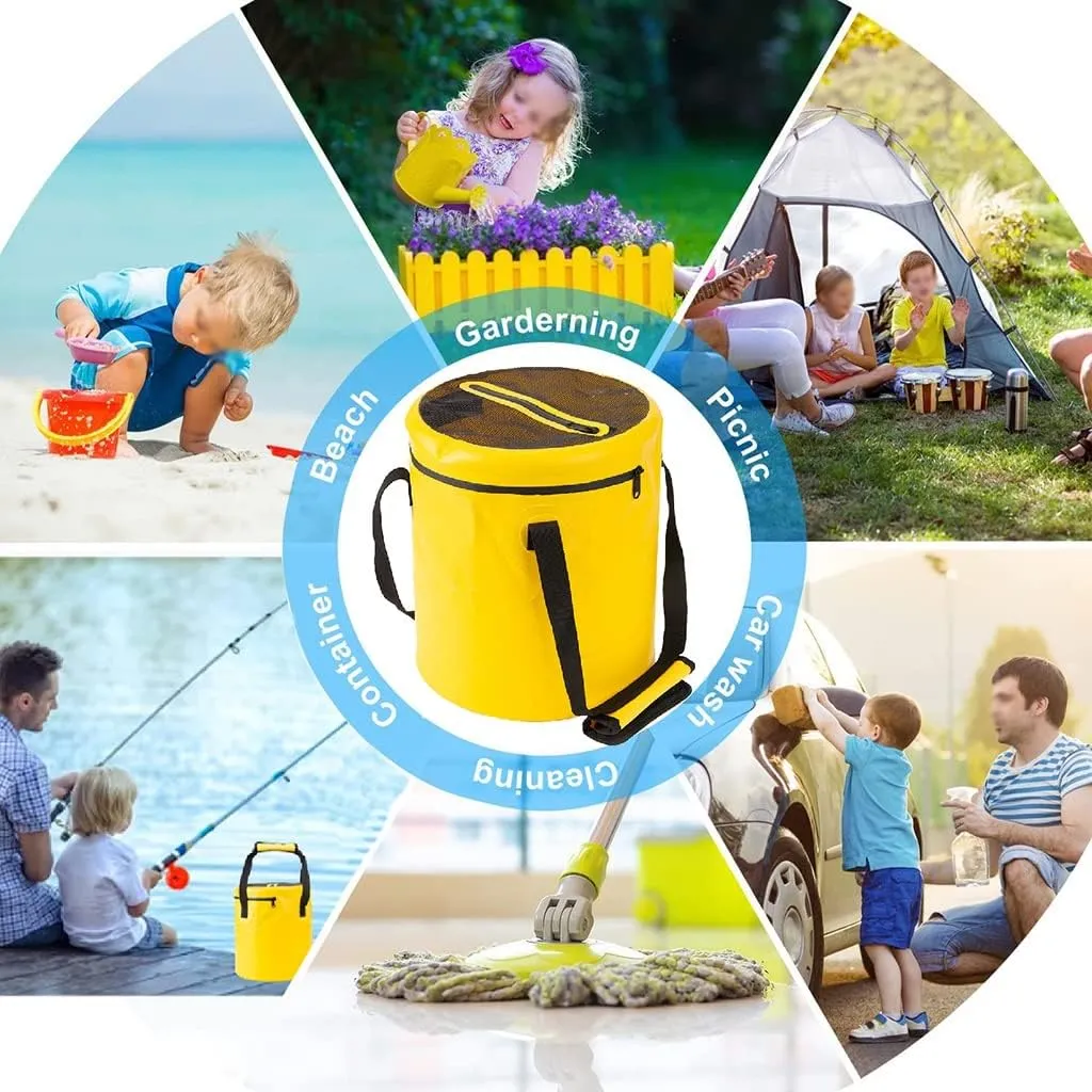 Collapsible Bucket with Lid,16L Collapsible Bucket Bag with Handle, Folding Water Bucket, Portable Water Container Pail for Camping, Fishing, Gardening, Outdoor (Color : Yellow)