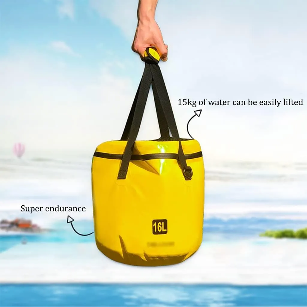 Collapsible Bucket with Lid,16L Collapsible Bucket Bag with Handle, Folding Water Bucket, Portable Water Container Pail for Camping, Fishing, Gardening, Outdoor (Color : Yellow)