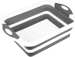 Collapsible Cutting Board 10L, Foldable Dish Tub, Portable Camping Sink with Colander, Multifunction Dishing Basin Bucket Wash Tub for Kitchen Fruit Vegetable Laundry Picnic (Gray)