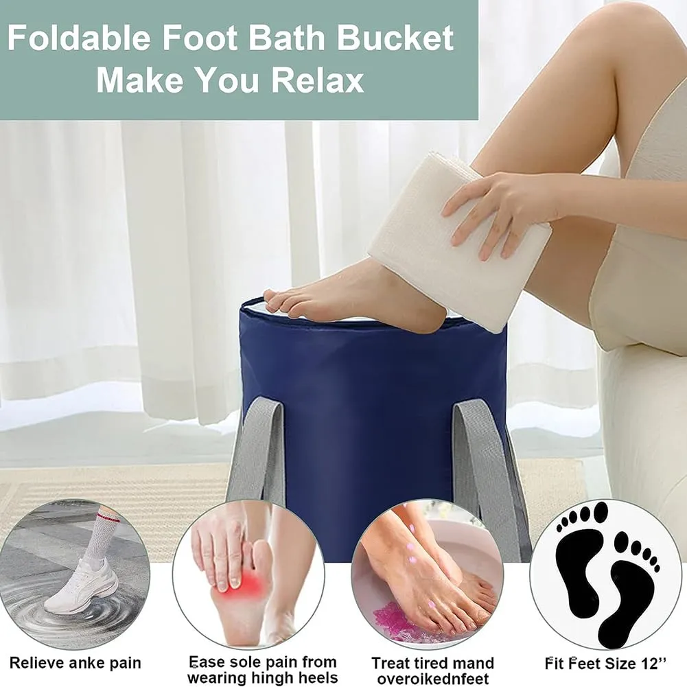 Collapsible Foot Spa Soaking Tub, Folding Feet Spa Basin, Travel Compact Foot Bath Basin, Multifunctional Portable Foot Bath Tub Bag with Handles, 30 * 30 * 38Cm, Relieve Foot Pressure,Beige