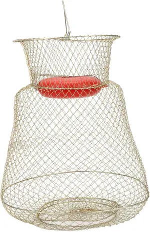 Collapsible Fshing Net Cage Fish Basket Steel Round Portable Fish Shrimp Basket Robust Fishing Trap Crab Fishing Drop Net Cage with Floating Bowl Floating Fish Basket Metal Fish Basket(33 cm)