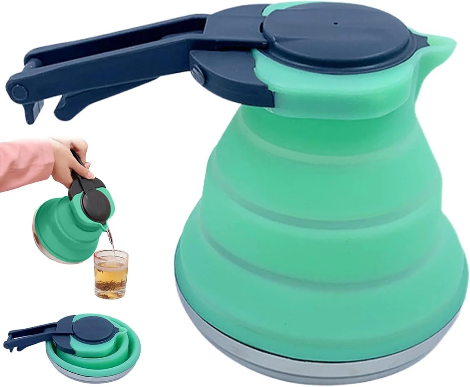 Collapsible Kettle 51 Oz Foldable Kettle Silicone Kettle with Handle Camping Coffee Pot Portable Camping Kettles for Boiling Water for Hiking Travel & Outdoors, Collapsible Kettle
