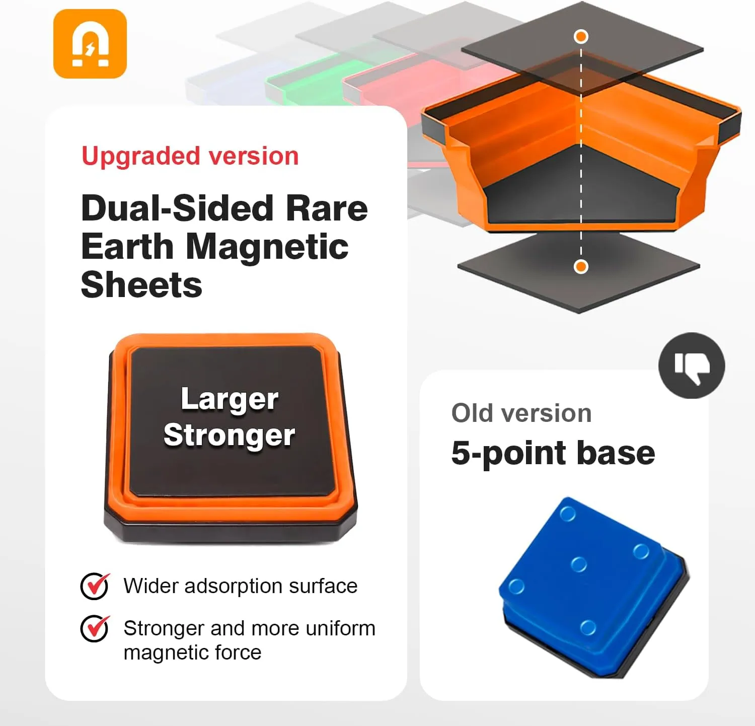 Collapsible Magnetic Parts Tray Set, 4 Pack Foldable Silicone Magnetic Tool Trays for Bolts Screws Nuts & Small Metal Parts, 4.5” Upgraded Square Silicone Bowls with Dual-Sided Magnetic Base