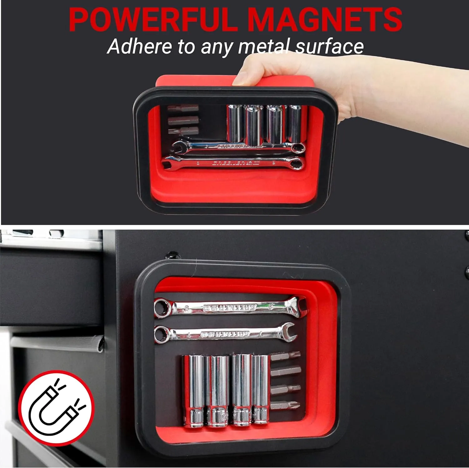 Collapsible Magnetic Parts Tray Set, Magnetic Tray for Mechanic's, 3 Different Size Tool Trays for Small Metal Parts, Cool Mechanic Tools, Cool Gifts for Mechanic (Red)