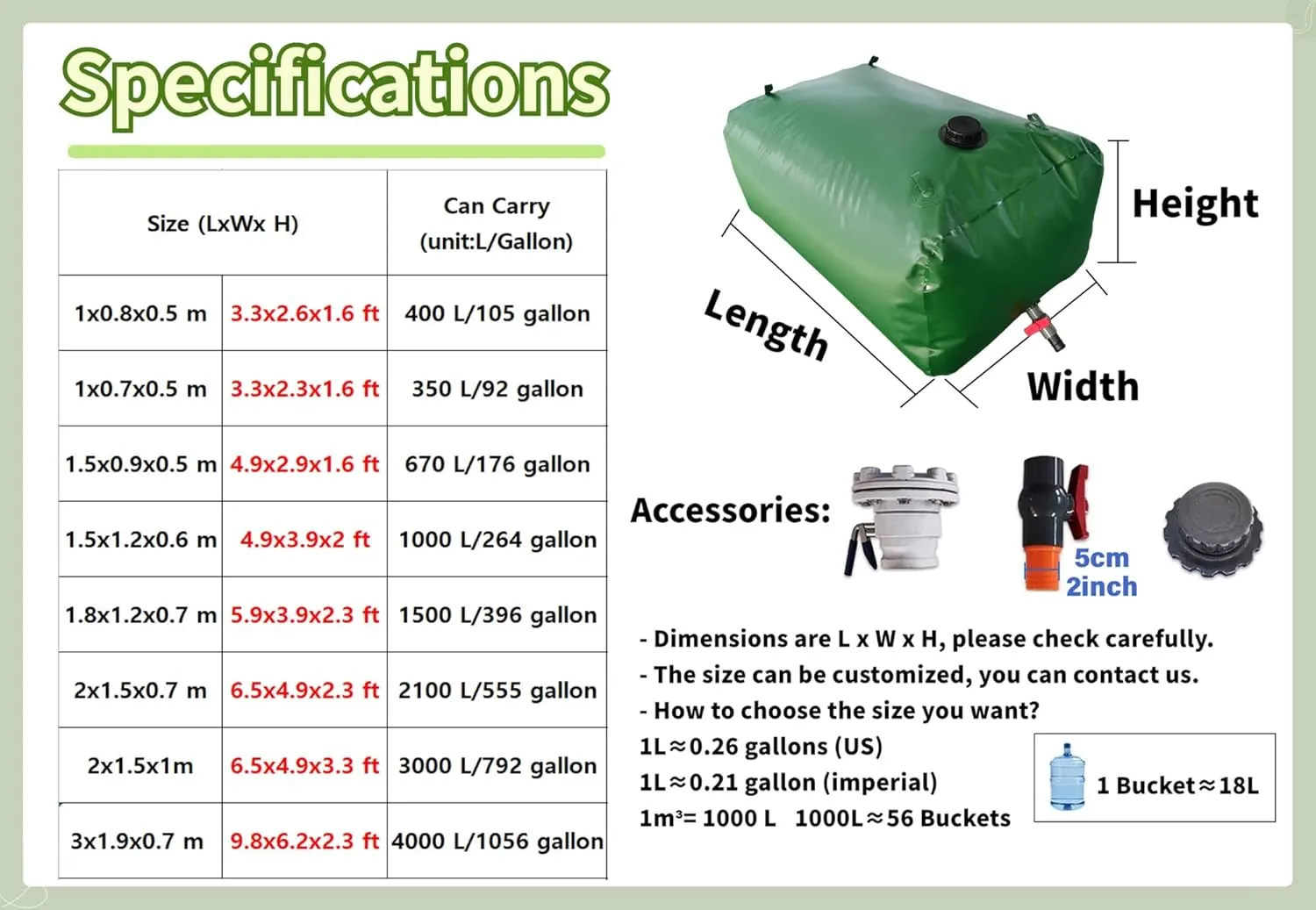 Collapsible Portable Water Tank - 400L/4000L Heavy-Duty PVC Storage Container with Valves for Emergency Water Supply(5000 L/1320 Gallon/2.5x2x1 m)